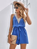 Load image into Gallery viewer, Contrast Belted Sleeveless Romper with Pockets
