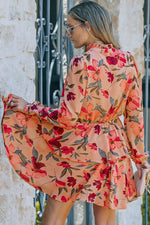 Load image into Gallery viewer, Floral Tie Neck Long Sleeve Layered Dress
