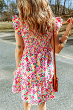 Load image into Gallery viewer, Floral Ruffle Trim Smocked Dress
