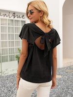 Load image into Gallery viewer, Round Neck Cutout Tie Back Top
