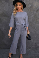 Load image into Gallery viewer, Belted Three-Quarter Sleeve Jumpsuit
