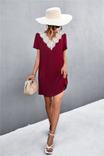 Load image into Gallery viewer, Spliced Lace Contrast Short Sleeve Dress
