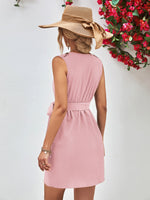 Load image into Gallery viewer, Buttoned V-Neck Belted Sleeveless Dress
