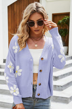 Load image into Gallery viewer, Floral Ribbed Trim Drop Shoulder Cardigan
