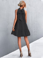 Load image into Gallery viewer, Tie Back Mock Neck Tiered Dress
