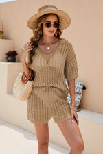 Load image into Gallery viewer, Openwork V-Neck Top and Shorts Set
