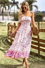 Load image into Gallery viewer, Bohemian Strapless Slit Midi Dress
