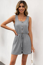 Load image into Gallery viewer, Buttoned Round Neck Sleeveless Romper
