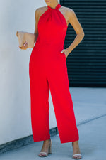 Load image into Gallery viewer, Twisted Grecian Neck Wide Leg Jumpsuit
