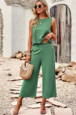 Load image into Gallery viewer, Buttoned Round Neck Tank and Wide Leg Pants Set
