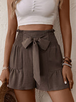 Load image into Gallery viewer, Tie Front Smocked Waist Shorts
