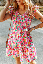 Load image into Gallery viewer, Floral Ruffle Trim Smocked Dress
