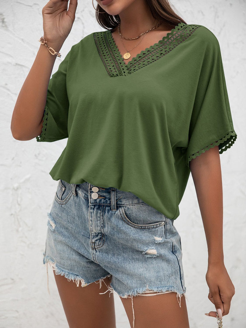 V-Neck Short Sleeve Blouse