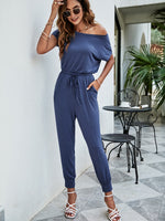 Load image into Gallery viewer, Drawstring Waist Short Sleeve Jogger Jumpsuit
