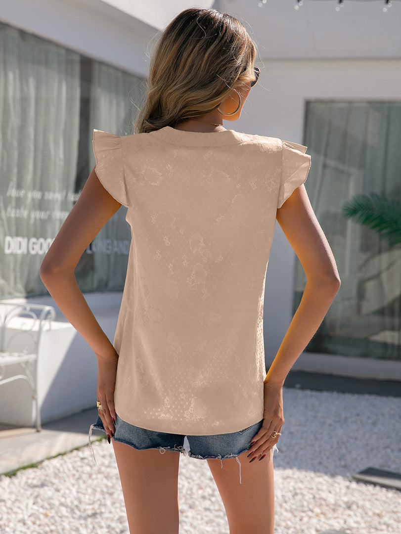 Notched Neck Butterfly Sleeve Blouse