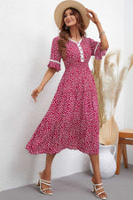 Load image into Gallery viewer, Floral V-Neck Smocked Waist Midi Dress
