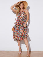 Load image into Gallery viewer, Floral Halter Neck Tie-Waist Backless Dress
