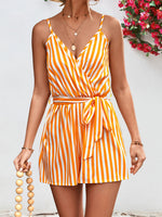 Load image into Gallery viewer, Striped Tie Waist Spaghetti Strap Romper
