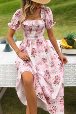Load image into Gallery viewer, Floral Square Neck Flounce Sleeve Midi Dress
