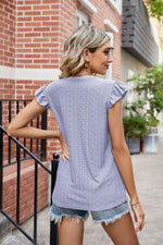 Load image into Gallery viewer, Eyelet Flutter Sleeve Scalloped V-Neck Top
