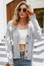 Load image into Gallery viewer, Floral Ribbed Trim Drop Shoulder Cardigan
