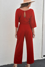 Load image into Gallery viewer, Belted Three-Quarter Sleeve Jumpsuit
