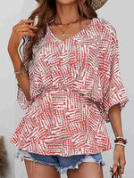 Load image into Gallery viewer, Printed V-Neck Dolman Sleeve Blouse
