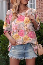 Load image into Gallery viewer, Floral Round Neck Three-Quarter Sleeve Top
