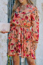 Load image into Gallery viewer, Floral Tie Neck Long Sleeve Layered Dress
