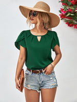 Load image into Gallery viewer, Cutout Round Neck Petal Sleeve Blouse
