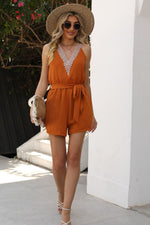 Load image into Gallery viewer, Belted V-Neck Sleeveless Romper with Pockets
