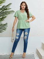 Load image into Gallery viewer, Star V-Neck Puff Sleeve Peplum Top
