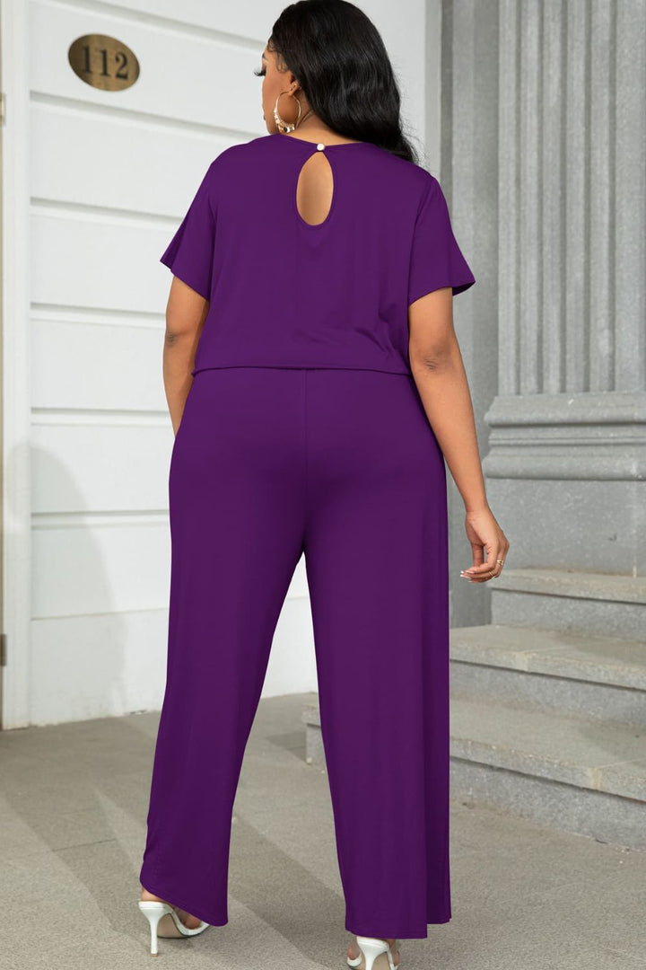 Plus Size Drawstring Waist Short Sleeve Jumpsuit