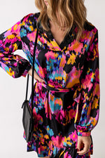 Load image into Gallery viewer, Abstract Print Belted Ruffle Hem Dress
