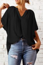 Load image into Gallery viewer, Gathered Detail Notched Neck Flutter Sleeve Top
