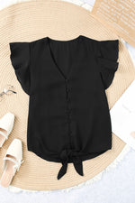 Load image into Gallery viewer, V-Neck Tie Hem Flutter Sleeve Blouse
