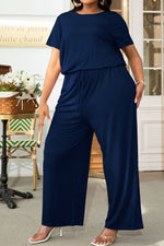 Load image into Gallery viewer, Plus Size Drawstring Waist Short Sleeve Jumpsuit
