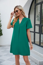 Load image into Gallery viewer, Notched Puff Sleeve Shift Dress
