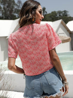 Load image into Gallery viewer, Floral Drawstring Deep V Cropped Blouse
