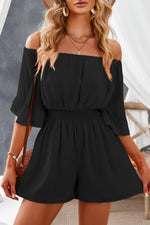Load image into Gallery viewer, Off-Shoulder Smocked Waist Flounce Sleeve Romper

