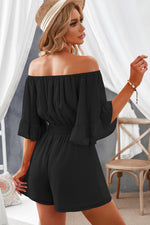 Load image into Gallery viewer, Off-Shoulder Smocked Waist Flounce Sleeve Romper
