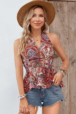 Load image into Gallery viewer, Printed Halter Neck Smocked Peplum Top
