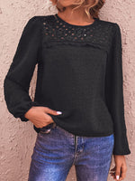 Load image into Gallery viewer, Swiss Dot Lace Trim Long Sleeve Blouse
