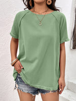 Load image into Gallery viewer, Round Neck Raglan Sleeve Fringe Detail Top
