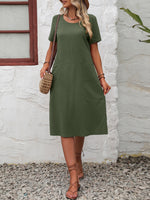 Load image into Gallery viewer, Round Neck Short Sleeve Dress with Pockets
