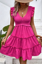 Load image into Gallery viewer, Smocked Frill Trim Deep V Dress
