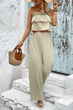 Load image into Gallery viewer, Frill Trim Cami and Wide Leg Pants Set
