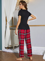 Load image into Gallery viewer, Heart Graphic V-Neck Top and Plaid Pants Lounge Set
