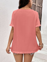 Load image into Gallery viewer, Round Neck Raglan Sleeve Fringe Detail Top
