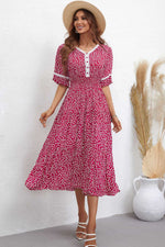 Load image into Gallery viewer, Floral V-Neck Smocked Waist Midi Dress
